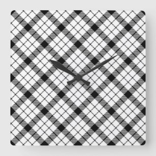 MacFarlane tartan black white plaid Square Wall Clock