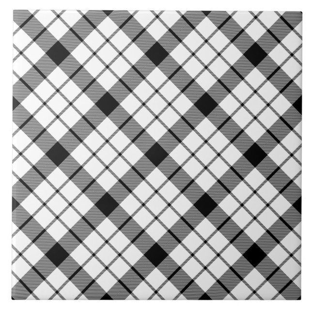 MacFarlane tartan black white plaid Tile (Front)