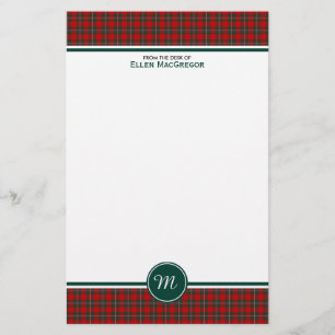 MacGregor Clan Tartan Red and Green Plaid Monogram Stationery
