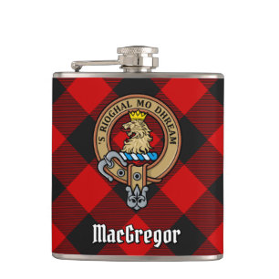 MacGregor Crest over Rob Roy Tartan Hip Flask