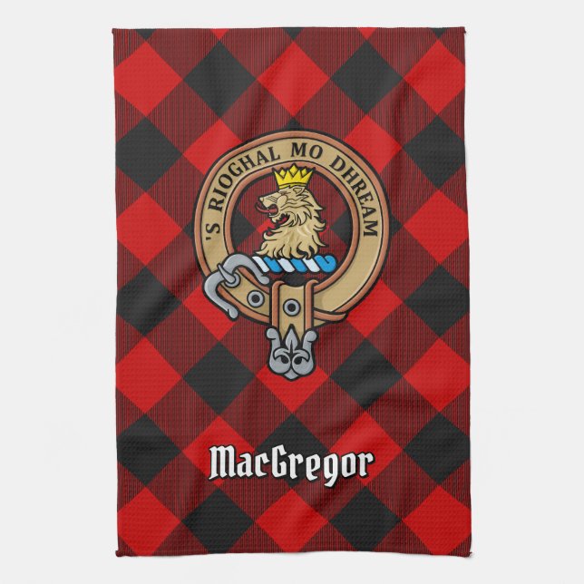 MacGregor Crest over Rob Roy Tartan Kitchen Towel (Vertical)