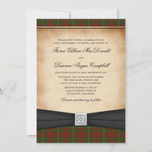 MacGregor of Cardney Tartan Wedding Invitation (Front)