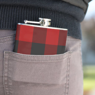 MacGregor   Rob Roy   Buffalo Plaid Red Tartan Hip Flask