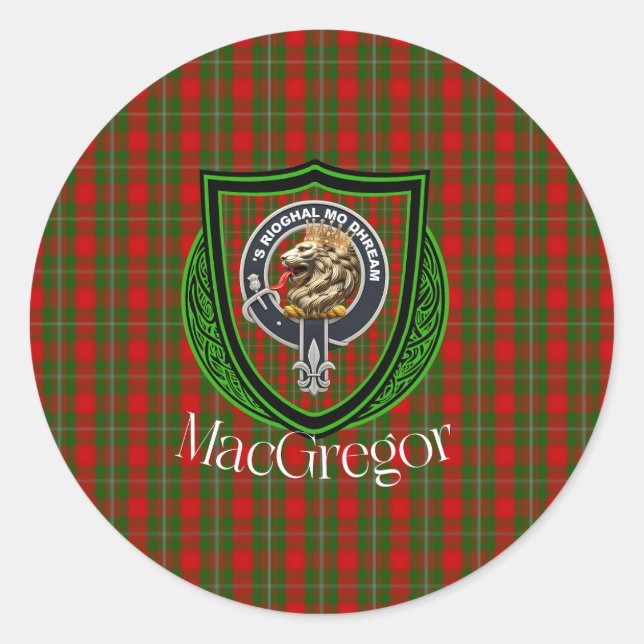 MacGregor Scottish Clan Tartan & Crest Classic Round Sticker (Front)
