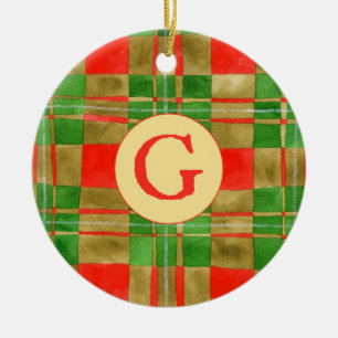 MACGREGOR TARTAN Ceramic Circle Ornament + Initial