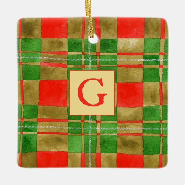 MACGREGOR TARTAN Ceramic Square Ornament + Initial (Front)