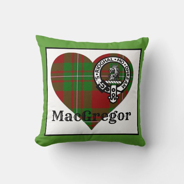 MacGregor Tartan Heart & Crest Throw Pillow (Front)