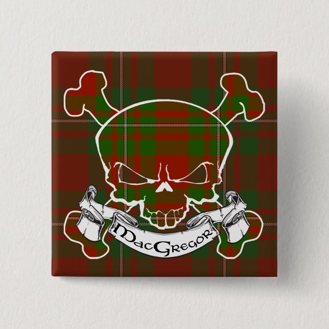 MacGregor Tartan Skull 15 Cm Square Badge (Front)