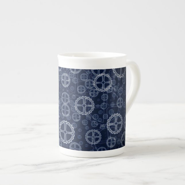 Machine Gears Mechanical Pattern Bone China Mug (Front Right)