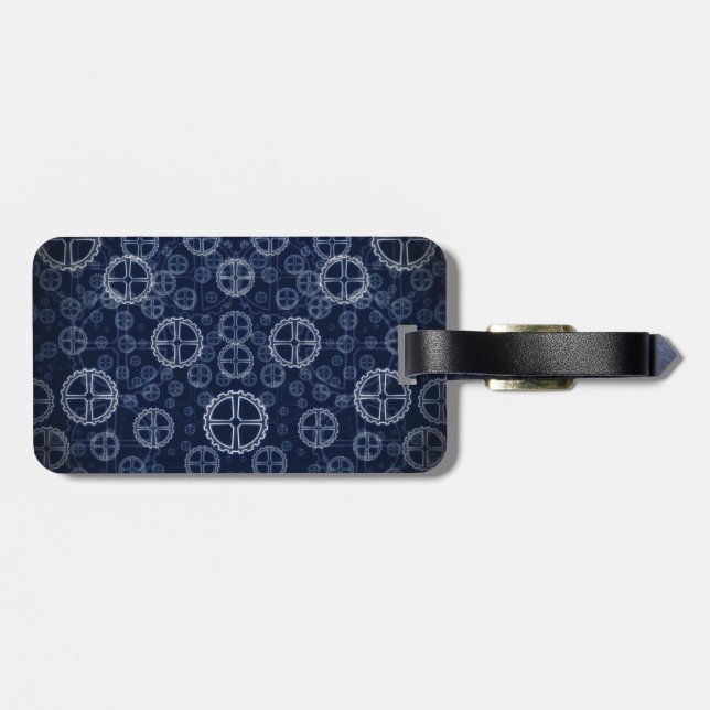 Machine Gears Mechanical Pattern Luggage Tag (Back Horizontal)