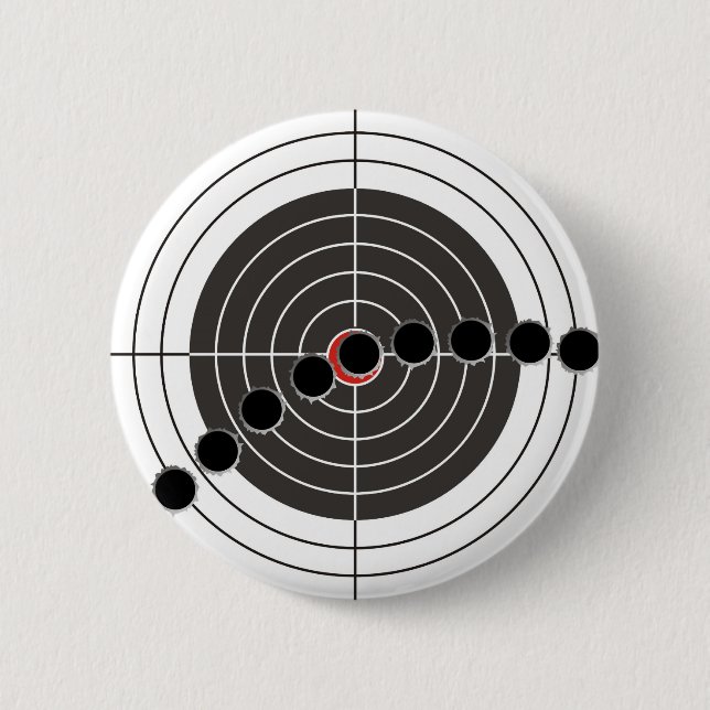 Machine gun bullet holes over shooting target 6 cm round badge (Front)
