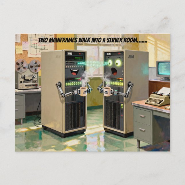 “Machine Language”  -  Humourous Technology        Holiday Postcard (Front)