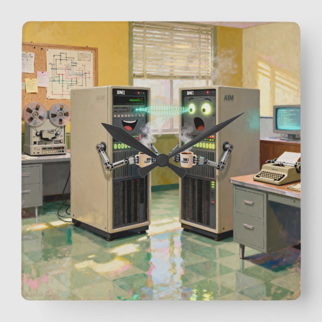 “Machine Language”  -  Humourous Technology        Square Wall Clock (Front)