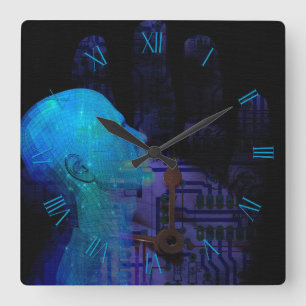 Machine Mind Concept Square Wall Clock