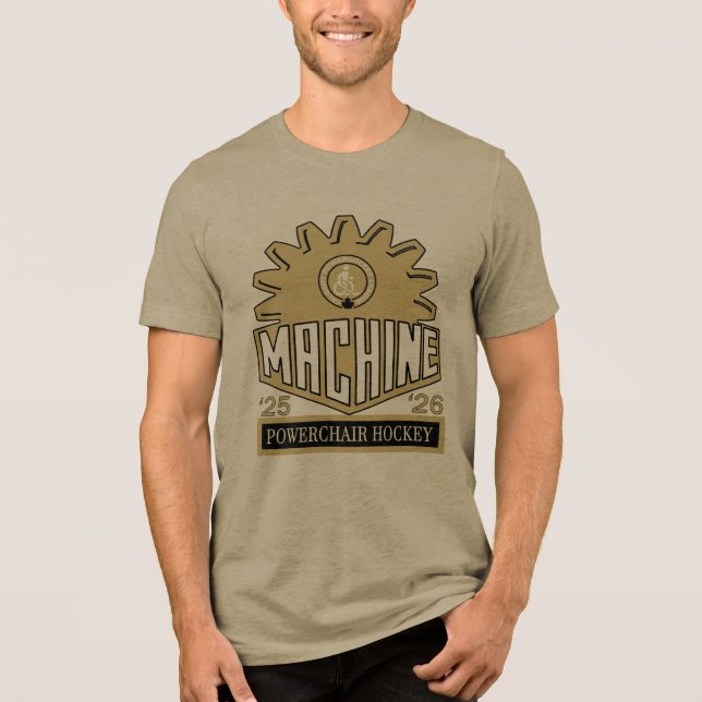 machine olive Tri-Blend shirt (Front)