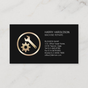 Machine Repairs Faux Gold Wrench Gear Icon Business Card