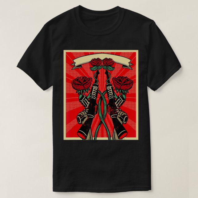 Machine rifles with roses gift  T-Shirt (Design Front)