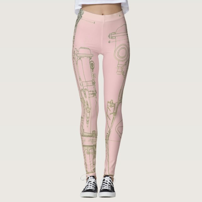Machinery Engineering Industrial Robotic Blueprint Leggings (Front)