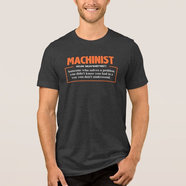 Machinist Definition Orange White Typography Tri-Blend Shirt (Front)