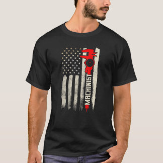 Machinist Patriotic US Flag Design On Back Of Clot T-Shirt