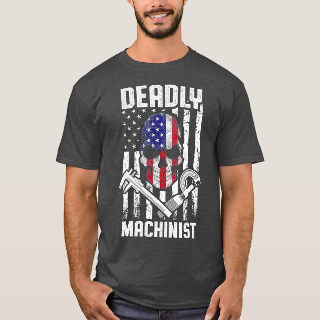 Machinist US Flag Machine Operator Machining T-Shirt (Front)
