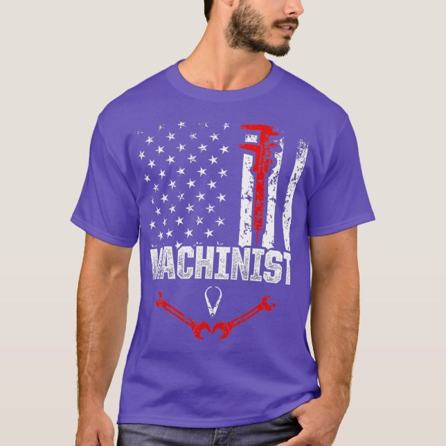 Machinist USA Flags Machine Operator Machining T-Shirt (Front)