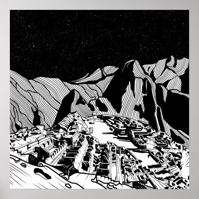 Machu Picchu black and white landscape Poster (Front)