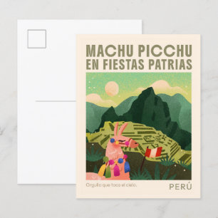 Machu Picchu Peru Art Vintage Illustration Travel Postcard