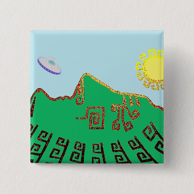 Machu Picchu Peru Drawing 15 Cm Square Badge (Front)