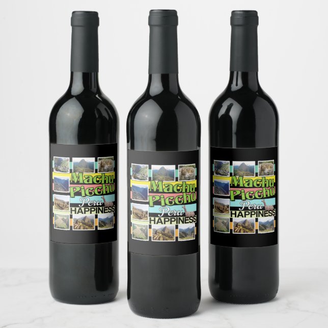 Machu Picchu Peru Happiness Wine Label (Bottles)