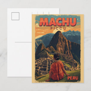 Machu Picchu Peru local girl mountain views gifts Holiday Postcard