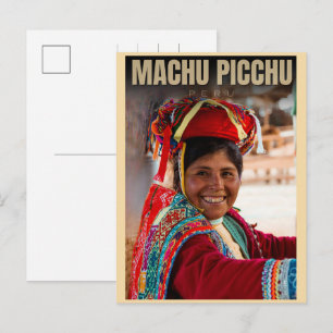 Machu Picchu Peru local girl mountain views gifts Holiday Postcard