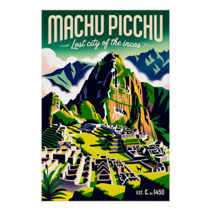 Machu Picchu Peru Retro Travel Poster Art