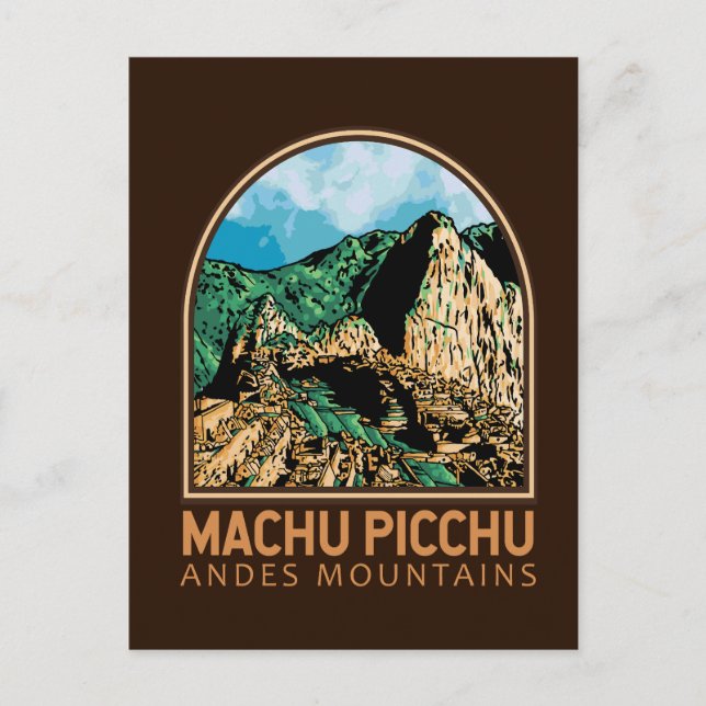 Machu Picchu Peru Vintage Emblem Postcard (Front)