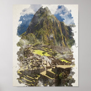 Machu Picchu Peru Watercolor Art Invitation Poster