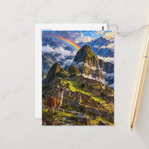 Machu Picchu Rainbow Postcard