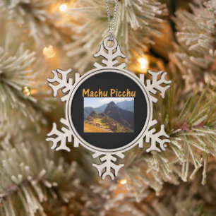 Machu Picchu Ruins Peru Sunrise Snowflake Pewter Christmas Ornament