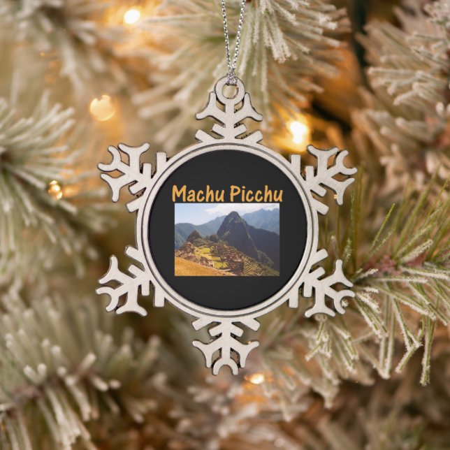 Machu Picchu Ruins Peru Sunrise Snowflake Pewter Christmas Ornament (Tree)