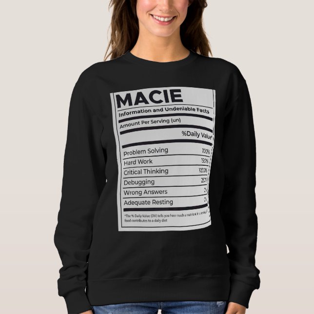 Macie Nutrition Information Problem Solving Hard W Sweatshirt (Front)