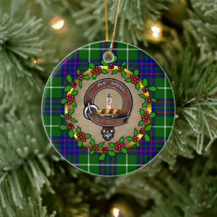 MacIntyre Clan Badge & Tartan Personalised Xmas Ceramic Ornament