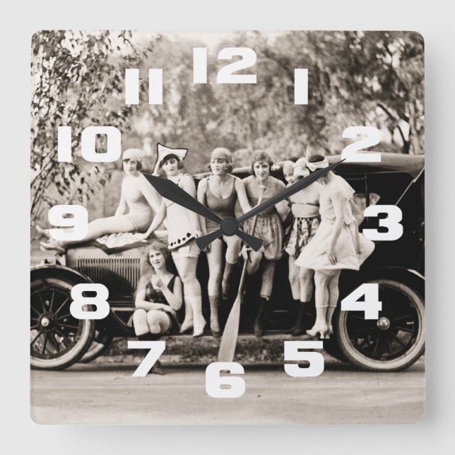 Mack Sennett Girls Bathing Beauty Queens Vintage Square Wall Clock (Front)