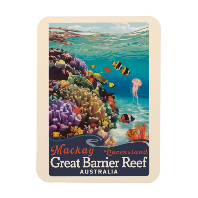 Mackay Great Barrier Reef Travel Art Vintage Magnet (Vertical)