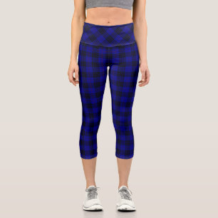 MacKay tartan blue black plaid Capri Leggings