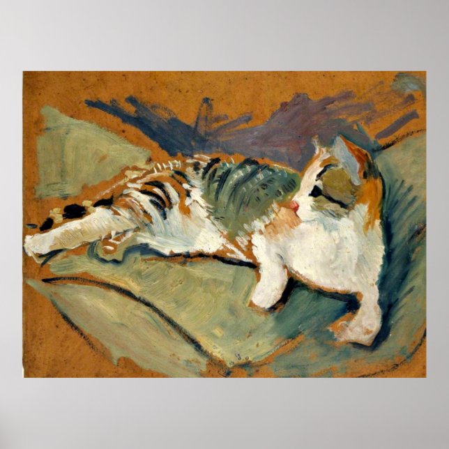 Macke - Cat on the Green Pillow Poster (Front)