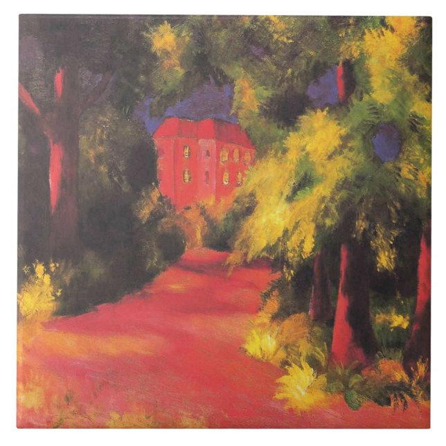 Macke - Red House in Park, Ceramic Tile (Front)