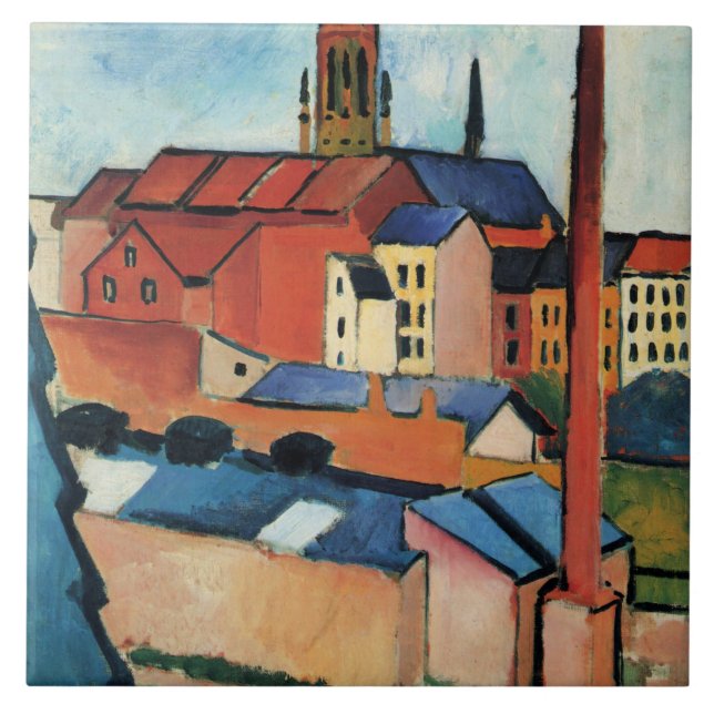 Macke - St. Mary's with Houses and Chimney (Bonn)  Ceramic Tile (Front)