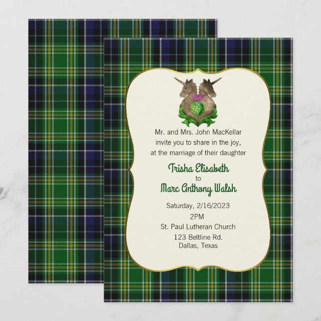 MacKellar Clan Scottish Symbols Wedding Invitation (Front/Back)
