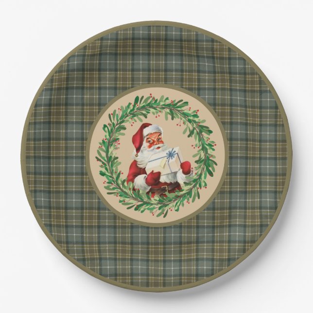 MacKellar Clan Tartan and Santa Wreath Paper Plate (Front)