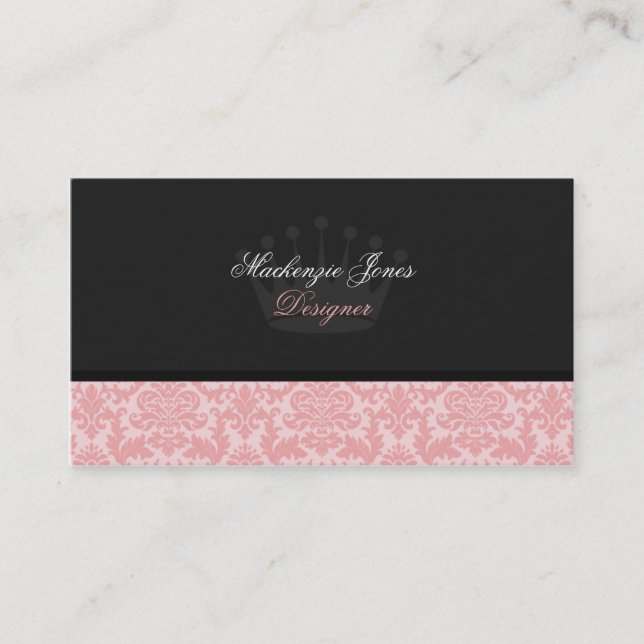 Mackenzie #3 Pink &Black Damask Chic Business Card (Front)