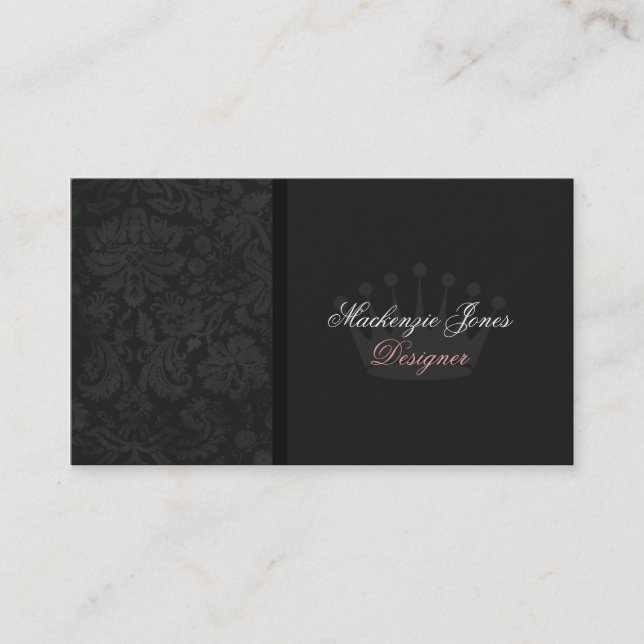 Mackenzie Black Damask Chic Business Card (Front)